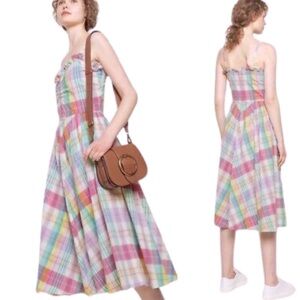 Polo by Ralph Lauren Check Print Plaid Spaghetti Strap‎ Ruffle Dress